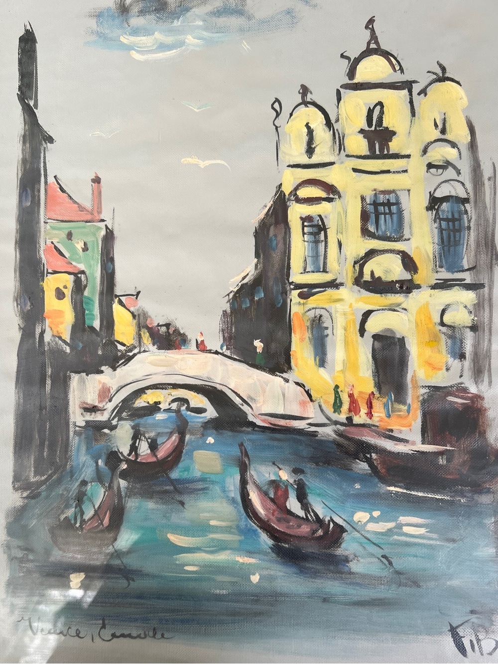 Beautiful Venice, Framed Oil Painting,  Signed, Vintage, 16”x 20” - Picture 5 of 12